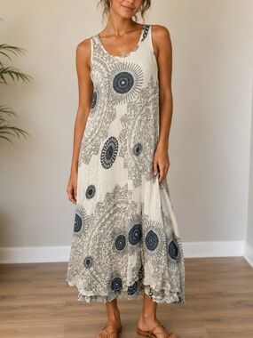 angela mara linen dress Cap Sleeve Linen Dress - Fish